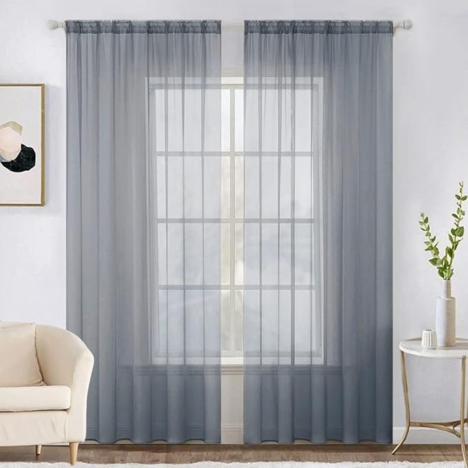 MIULEE 2 Panels Solid Color Sheer Window Curtains Elegant Window Voile by MIULEE