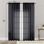 Black Sheer Curtains 90 Inches Long 2 Panels Set - Image 2