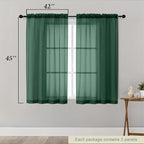 Hunter Green Sheer Curtains for Bedroom Living Room 45 Inch Length 2 Panels - Image 2