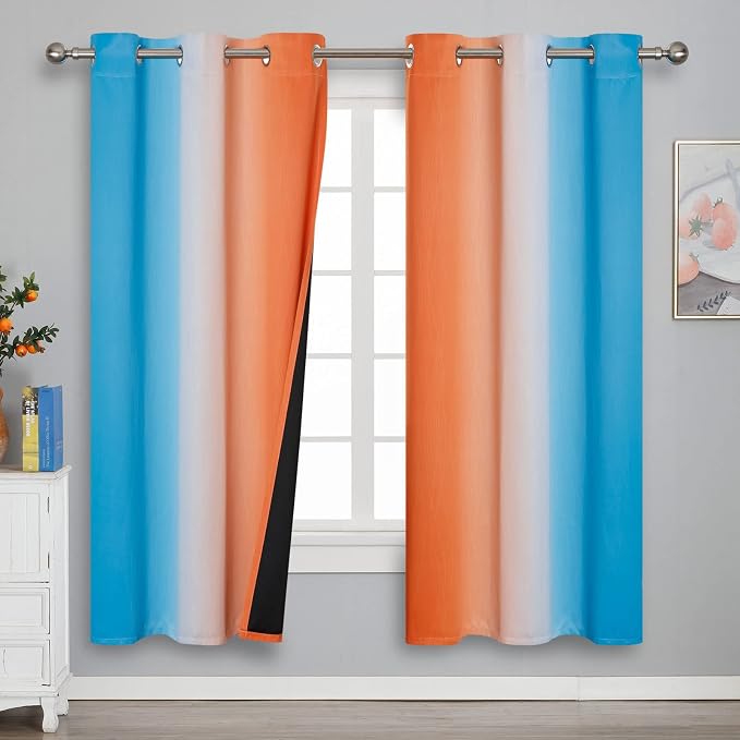 Ombre Orange and Blue Blackout Curtains 72 Inch Length 2 panels, Full Room - Image 2