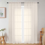 Sheer Cream Curtains for Bedroom Living Room 90 Inches Long 2 Panels Set by WelvetBLK