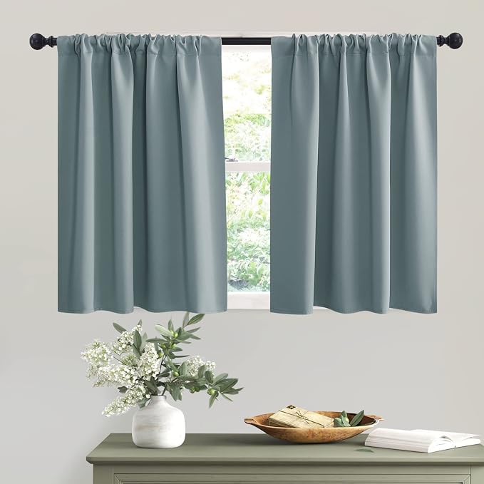 RYB HOME Short Dusty Blue Blackout Curtains by RYBHOME