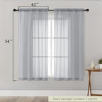 Sheer Light Grey Curtains for Bedroom Living Room 54 Inch Length 2 Panels Set - Image 2