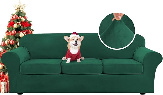 H.VERSAILTEX Modern Velvet Plush 4 Piece High Stretch Sofa Slipcover Furniture by HVERSAILTEX