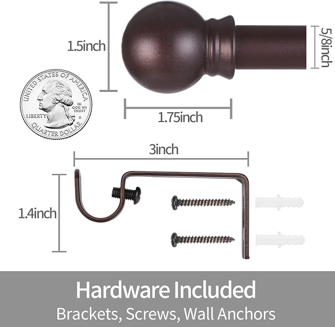 Thestoa Brown Curtain Rods for Windows 48 to 84-92 Inch, Stainless Steel Long - Image 3
