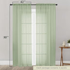 Sheer Light Green Curtains for Bedroom Living Room 90 Inches Long 2 Panels Set - Image 2