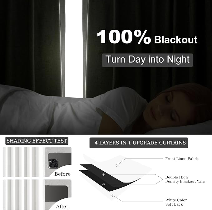 96 inch long Linen blackout curtains 2 Panels 100% Black out Linen texture - Image 6