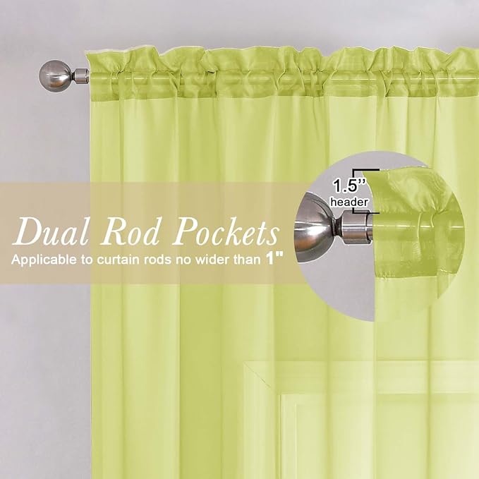 Lecloud Lemon Sheer Curtains for Living Room 54 Inch Length 2 Pcs, Solid Color - Image 5