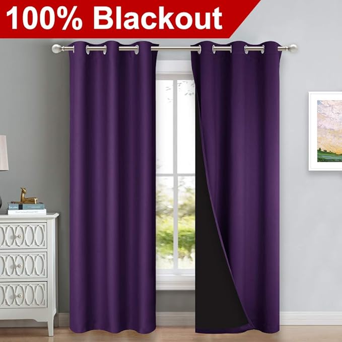 NICETOWN Royal Purple Full Shade Curtain Panels, Pair of Thermal Insulated & - Image 2