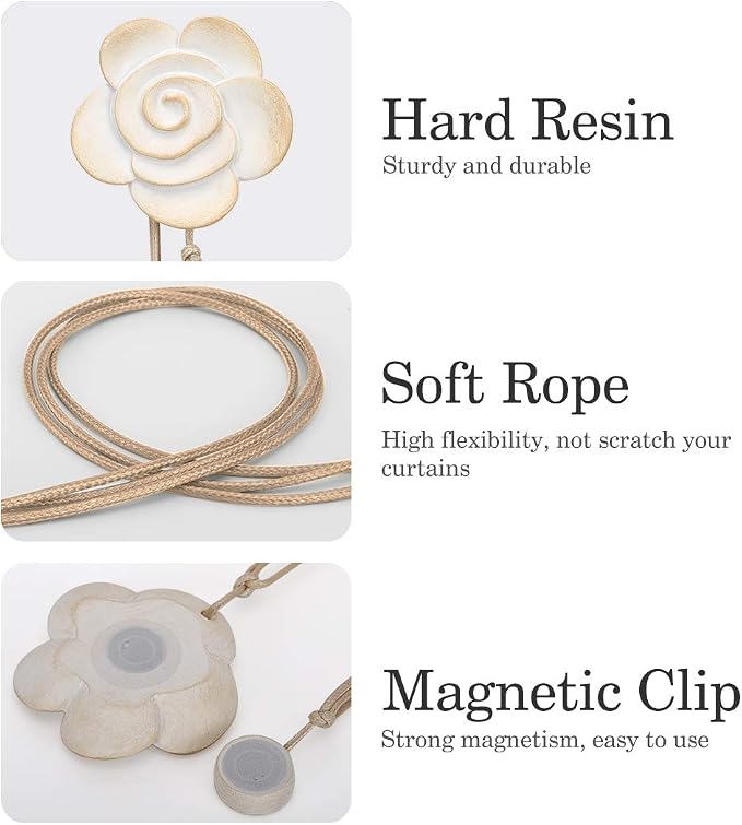 Lewondr Magnetic Curtain Tiebacks, Vintage Curtain Holdback, Resin Flower - Image 2