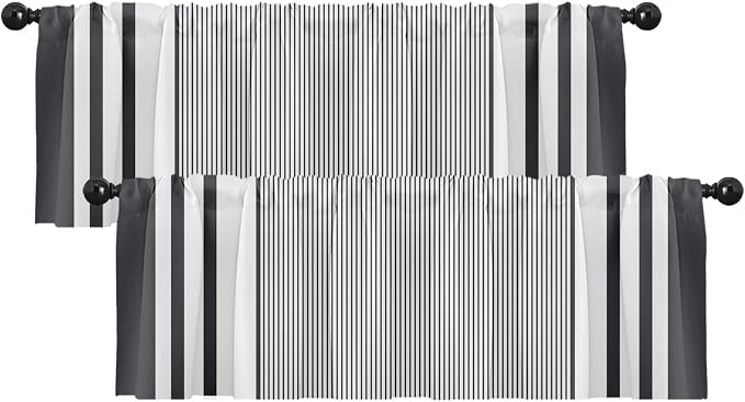 Emvency 2 Pack Valances Window Treatments, Striped Minimalist Modern Geometric by Emvency