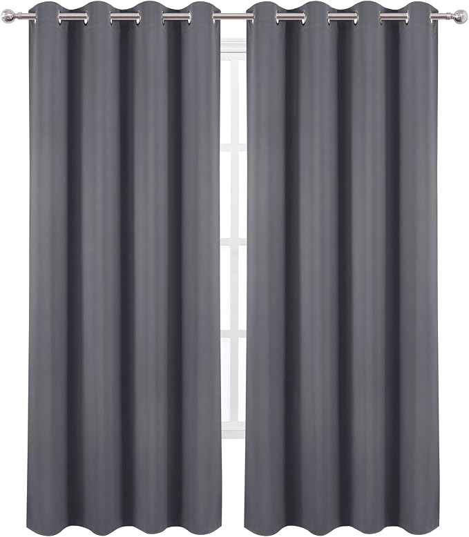 LEMOMO Blackout Curtains 52 x 120 Inch Long Grey Curtains Set of 2 Panels Room - Image 2