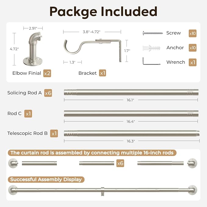 Zeerobee Curtain Rods for Windows 66 to 120, 1 Inch Industrial Wrap Around - Image 7