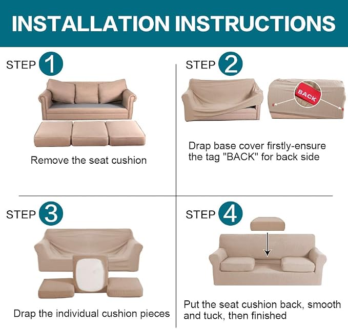 Turquoize 4 Piece Sofa Covers for 3 Cushion Couch Sofa Slipcover Soft Couch - Image 6