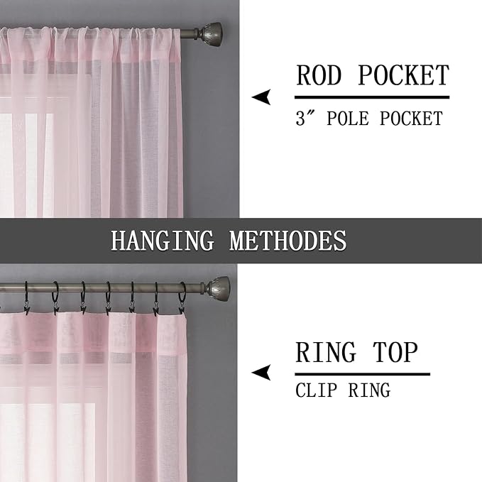 Tollpiz Sheer Curtains Bedroom Linen Textured Curtain Sheers Light Filtering - Image 5
