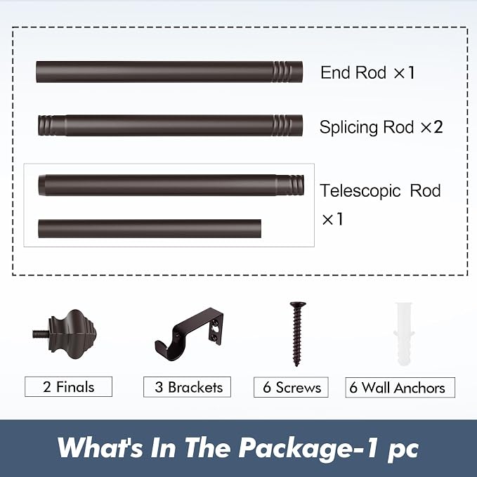 Curtain Rods for Windows 36-78 inch, 5/8 inch Bronze Curtain Rod - Image 6