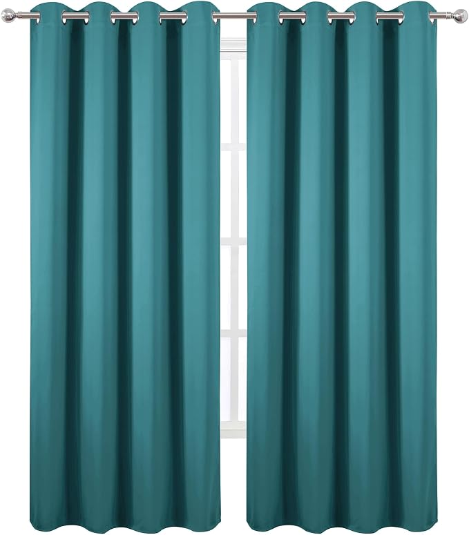 LEMOMO Blackout Curtains 52 x 90 Inch Long Sea Teal Curtains Set of 2 Panels - Image 2
