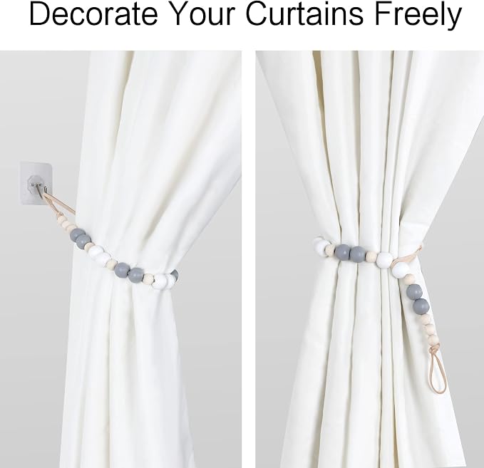 2 Pieces Wood Bead Curtain Tieback Boho Curtain Tiebacks Curtain Holdbacks - Image 5