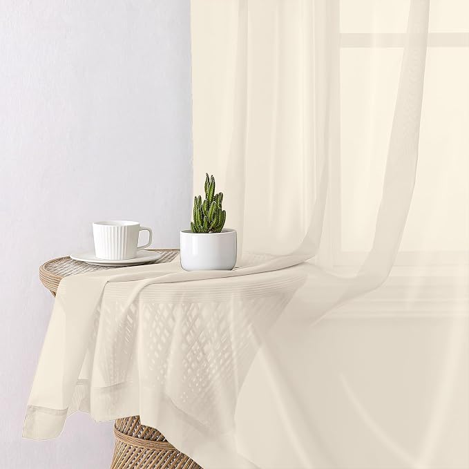 Lecloud Cream Sheer Curtains 78 Inches Long 2 Panels, Elegant Light Filtering - Image 4