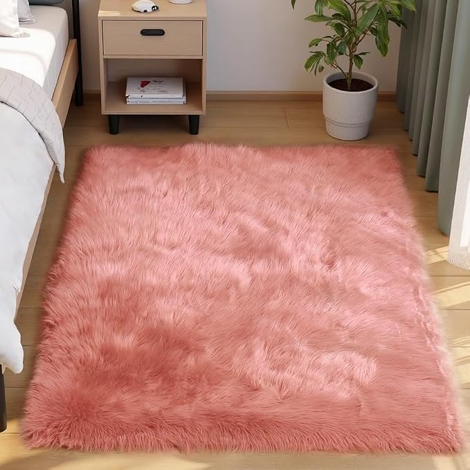 Goolela Pink Fluffy Rug 4x6 Fuzzy Faux Fur Shag Sheepskin Shaggy Rug - Image 2
