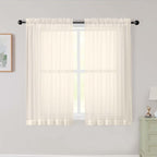 Cream Sheer Curtains for Bedroom Living Room 45 Inch Length 2 Panels, Soft Airy by WelvetBLK