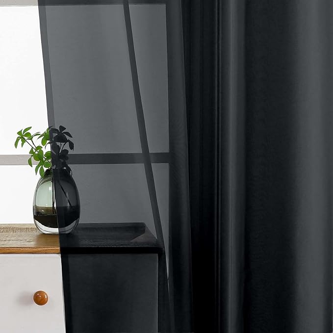 Black Window Sheer Curtains 54 inch Length, Soft Airy Light Filtering Sheer - Image 5