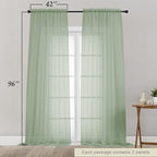 Sage Green Sheer Curtains for Bedroom Living Room 96 Inches Long 2 Panels - Image 2