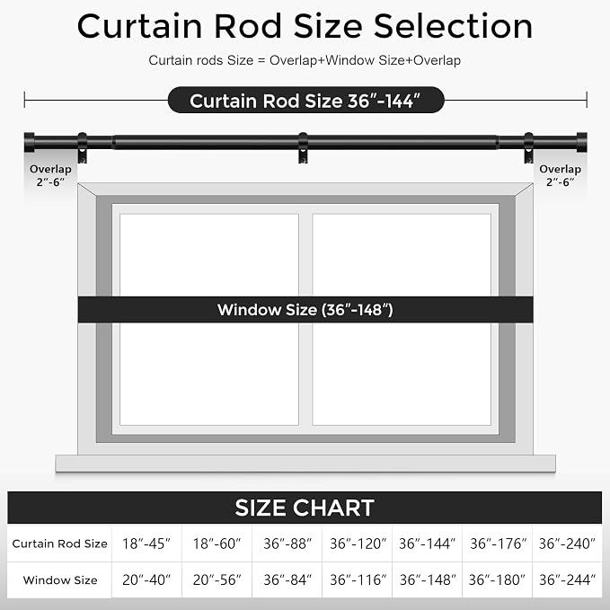 VOIIY Curtain Rods for Windows 72 to 144 Inch, Size:36-144 Inch - Image 5
