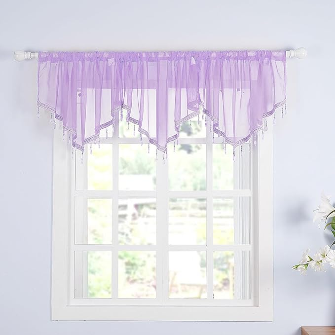 Molaxhome Swag Curtain 51 inch Length Rod Pocket Scalloped Curtain Valance - Image 2