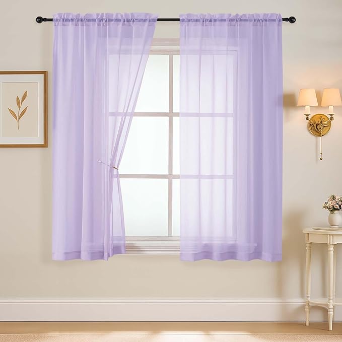 Lavender Sheer Curtains 63 Inch Length 2 Panels, Voile Sheer Curtain by Home