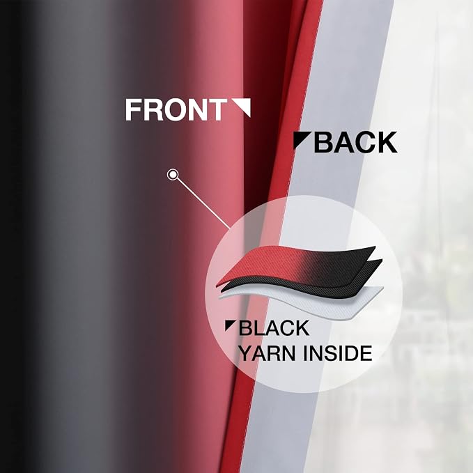 Yakamok Red and Black Blackout Curtains, Ombre Room Darkening Window Curtains - Image 4