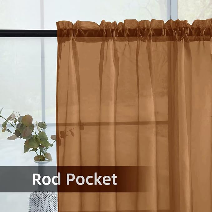 youleyar Solid Sheer Rod Pocket Curtain Voile Draperies 2 Panels White Beige - Image 3