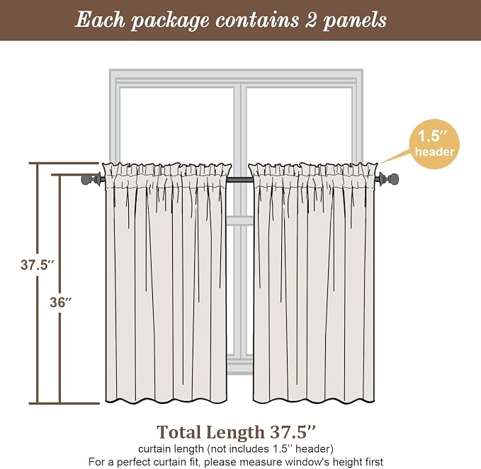 Chyhomenyc Black Sheer Curtains 36 Inch Length, Light Filtering Leaf Tufted - Image 4