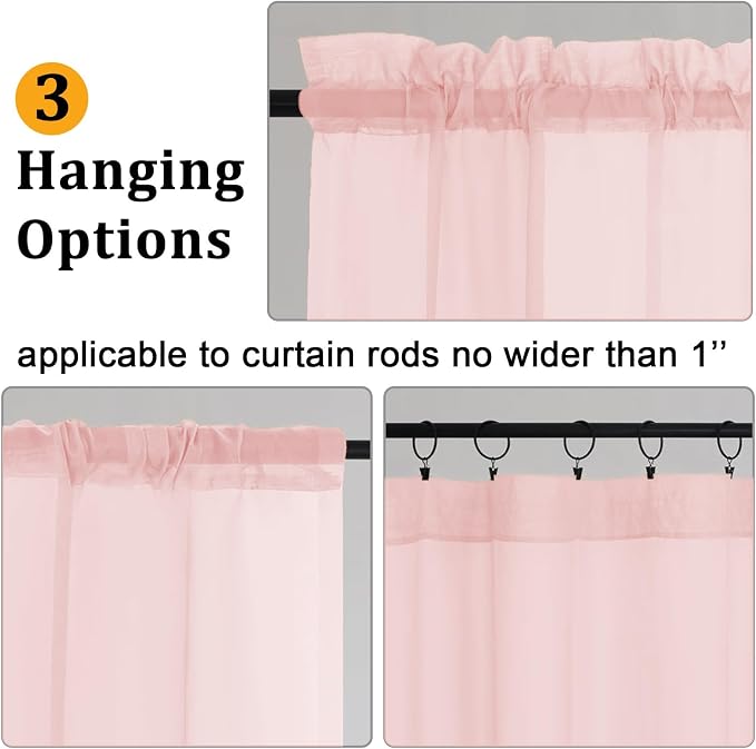 Gwine Blush Pink Sheer Kitchen Curtains 36 Inch Length, Light Filtering Voile - Image 4