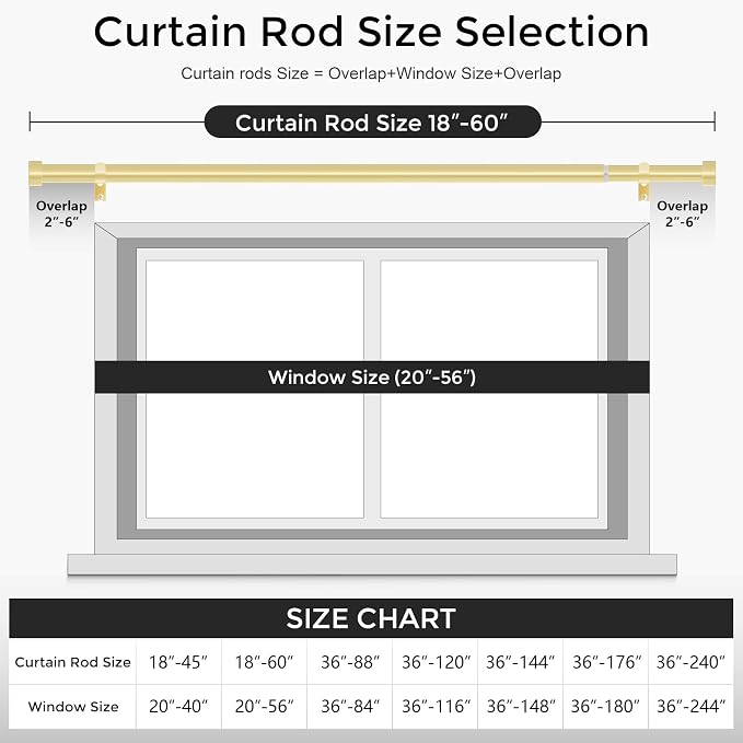 VOIIY Gold Curtain Rods for Windows 28 to 48 Inch, Size:30-60 Inch - Image 5