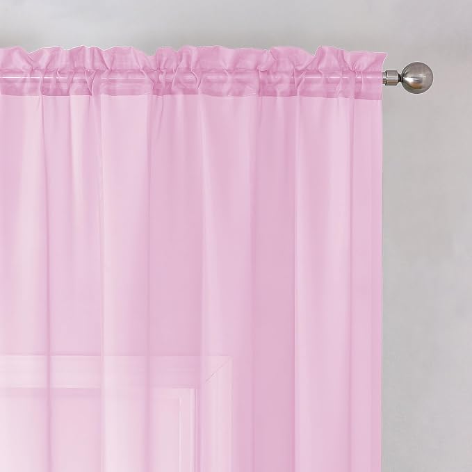 Aiyufeng Pink Sheer Curtains 54 inch Length Living Room Short Voile Drapes - Image 3