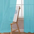 Chyhomenyc Aqua Sheer Curtains 45 Inch Long 2 Panels, Light Filtering Short - Image 2