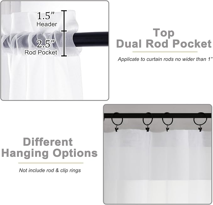 White Sheer Curtains 84 Inches Long 2 Panels Set - Image 3