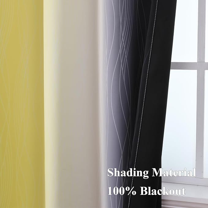 Estelar Textiler Yellow and Black Ombre Blackout Curtains 54 Inch Length - Image 5