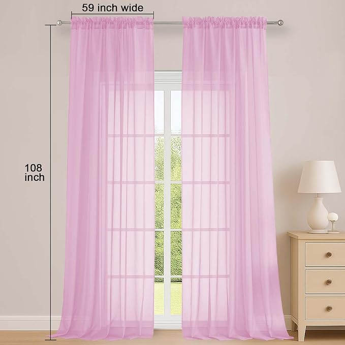 OWENIE Sheer Pink Curtains 108 Inches Long - Image 2