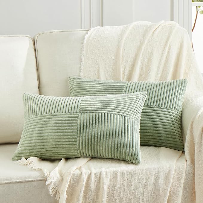 Fancy Homi 2 Packs Sage Green Lumbar Decorative Throw Pillow Covers 14x24 Inch by Fancy+Homi