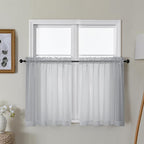 Gwine Light Grey Sheer Curtains 30 Inch Length, Short Light Filtering Voile by Gwine