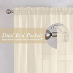 Lecloud Cream Sheer Curtains 63 Inch Length 2 Panels Set, Elegant Voile Window - Image 2