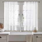 HOMEIDEAS White Sheer Kitchen Curtains 52 x 45 Inch Length 2 Panels Embroidered - Image 2