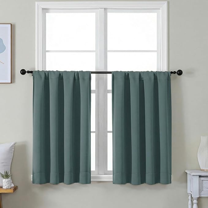 Simplebrand Ava Dark Green Short 36 Inches Blackout Curtain 2 Panels Set by Simplebrand