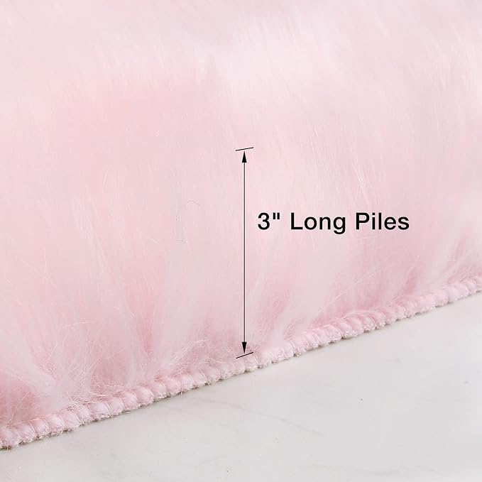 duduta Pink Faux Sheepskin Fur Rug 3x5 ft, Fluffy Shag Girls Bedroom Dorm - Image 2