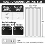 MIULEE Blackout Door Curtain Set of 2, 34 x 80 Inch Black Thermal Insulated - Image 6