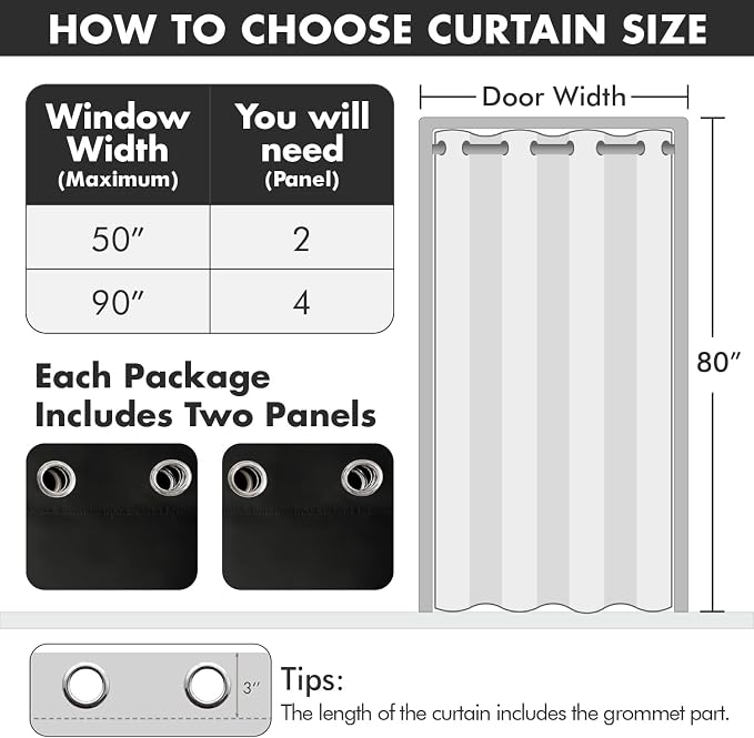 MIULEE Blackout Door Curtain Set of 2, 34 x 80 Inch Black Thermal Insulated - Image 6