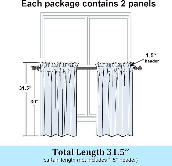 Simplebrand Semi Sheer Dusty Blue Curtains 30 Inch Length 2 Panels, Geometric - Image 2