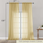 Extra Long Gold Sheer Curtains for Bedroom Living Room 120 Inches Long 2 Panels - Image 2